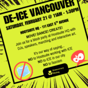 Poster for upcoming event: De-Ice Vancouver, Saturday, February 21 from 11am to 1:30pm. Click the link to see the events page.