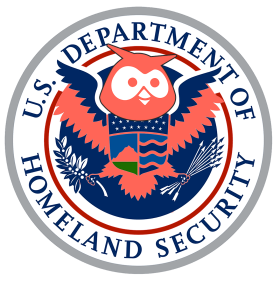 A satirical version of the Hootsuite Owl logo superimposed on the Homeland Security logo used by ICE. The result is an orange owl with arrows and branches in its talons.